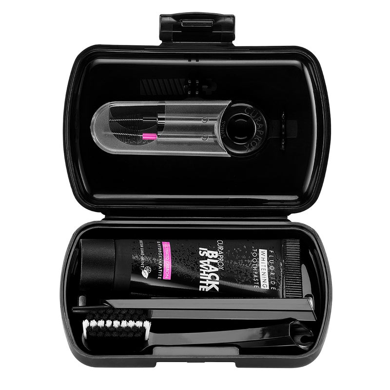 CURAPROX Black Is White Travel Set I Includes CS 5460 Ultra-Soft Travel Toothbrush, 10ml Black Is White Whitening Toothpaste with Carbon Interdental Brushes CPS Prime 07 & 09 - Image 2